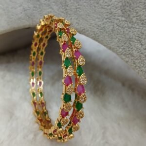 2.10 Multi stones 3D pattern Micropolish bangles (set of 2)