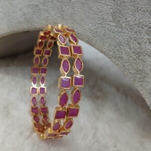 2.10 Full ruby Square & oval Micropolish bangles (set of 2)