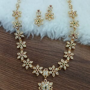 Multi stones Flower Micropolish neck set with earrings