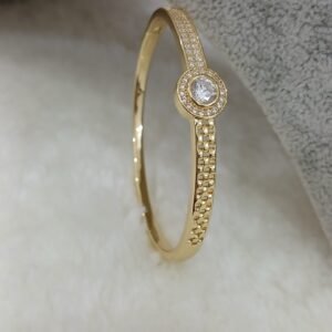 Stone round with net design Micropolish openable bracelet