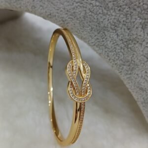 Plain with simple stones twist pattern Micropolish openable bracelet