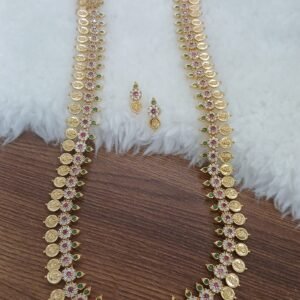 Multi stones Micropolish Lakshmi neck set with earrings (LONG)