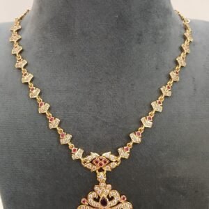 Real metal gold copy Micropolish stones necklace ( Pink )