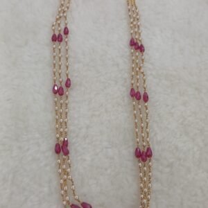 22 inches 3 lines real swarouski with pink CZ Micropolish chain