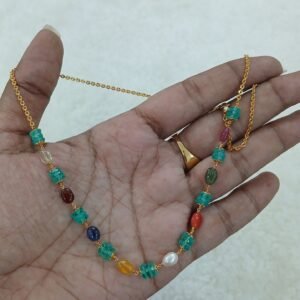 Natural Zambian Emeralds with real navrathana beads (kattutheega)