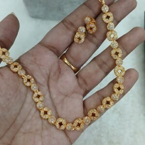 Full white stones flower design Micropolish necklace with earrings