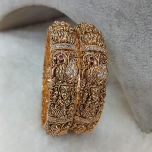 2.6 Heavy bridal nakshi bangles with lakshmi & Peacock design white stones (set of 2)