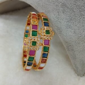 2.6 Square navarathna openable kada pattern Micropolish bangles (set of 2)