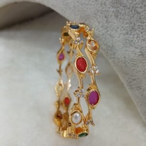 2.6 Curve pattern navarathna Micropolish bangles (set of 2)