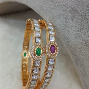 2.6 Full mossonites with oval multi stone Micropolish bangles (set of 2)