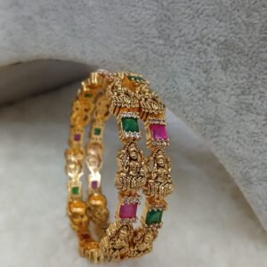 2.6 Lakshmi nakshi bangles with green & pink stones bangles (set of 2)