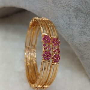 2.6 Ruby stones gold copy 3 patti pattern Micropolish bangles (set of 2)