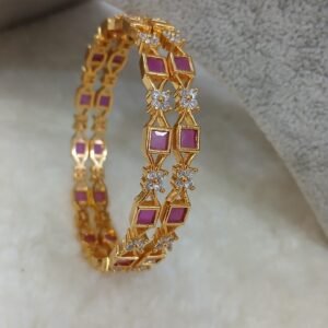 2.6 Square ruby with white stone flower Micropolish bangles (set of 2)