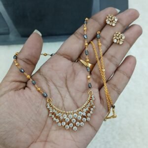 Diamond copy pendant & earrings with black diamonds chain