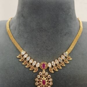 Pink stone with glass cut stones Micropolish necklace
