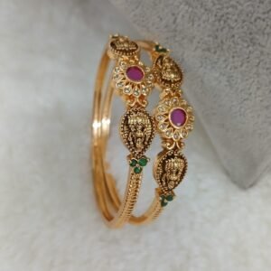 Small ruby flower with lakshmi kada pattern bangles
