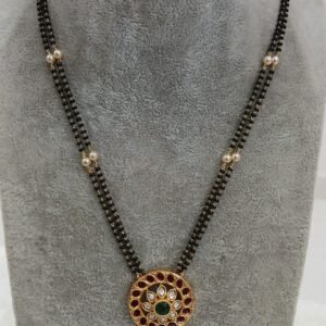 Gold copy pendant with swarouski black beads (Double line)