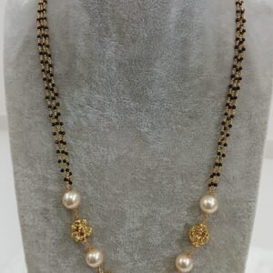 22 inches Micropolish black beads with lakshmi nakshi balls & Swarouski