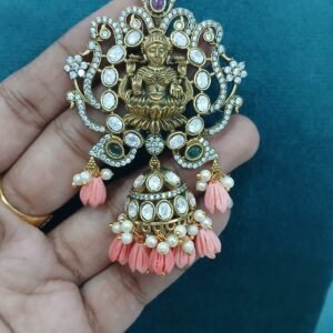 Victorian lakshmi pendant big size with real mossanite and diamond finish stones