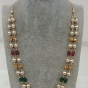 Double line gold copy swarouski,  nakshi balls with multi beads kattutheega chain
