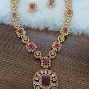 Gold copy Micropolish ruby neck set with earrings