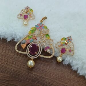 Big size Micropolish pendant and earn with meenakari design & Ruby stone