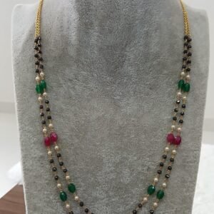 22 inches black diamonds with oval multi real chethan beads