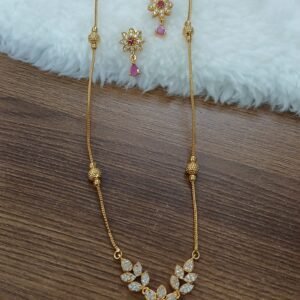 18 inches Micropolish chain with ruby stone pendant & earrings