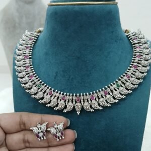 Oxidized silver mango kante with earrings