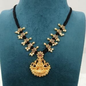 Black dori with small multi stone flowers & Lakshmi pendant