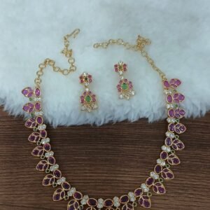 Micropolish neck set and earrings with multi stones