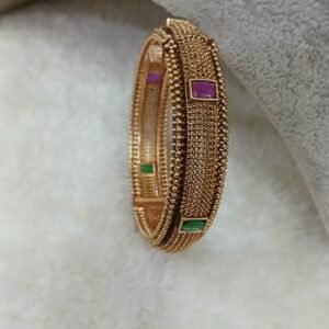 2.6 size openable antique polish kada pattern bangle with multi stones