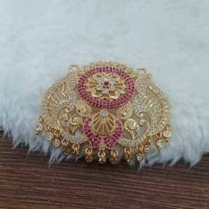 Pink & White stones Micropolish pendant with rings