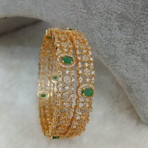 Diamond copy green stone bangles