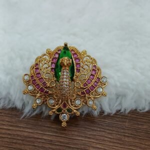 Dark green and pink stones Peacock pendant with swarouski drops