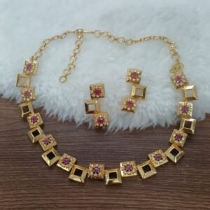 Micropolish designer stones neck set with earrings