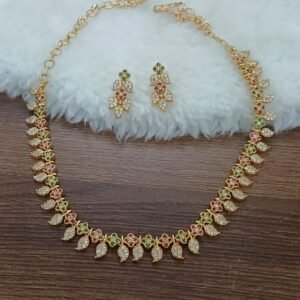 Micropolish multi stones short neck set with earrings