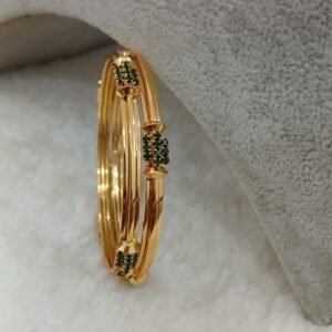 Green stone plain 3 patti pattern Micropolish bangles