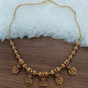 Gold copy Nakshi Lakshmi pendants with nakshi balls chain (RED STONES)