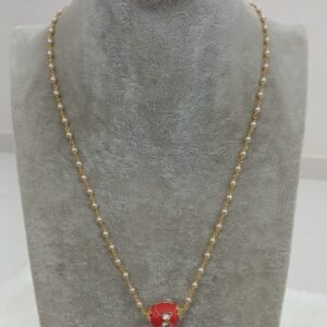 19 inches Micropolish swarouski chain with kundan coral