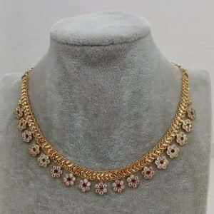 Pink & White stones Flower design Micropolish chain
