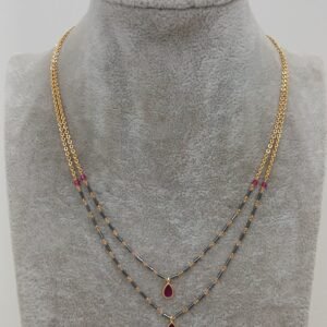 Double line blackdiamonds with ruby drops kattutheega chain
