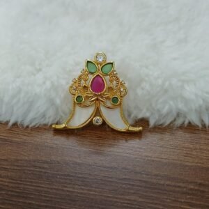 Multi stone double puligoru gold polish pendant with openable back hook