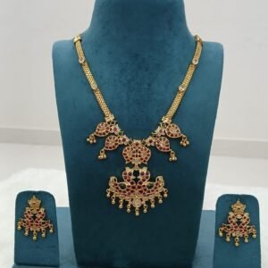 Micropolish gold copy double Peacock ruby neck set with earrings