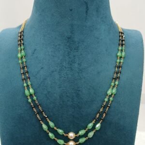 18 inches double line real black diamonds with green CZ beads Micropolish chain