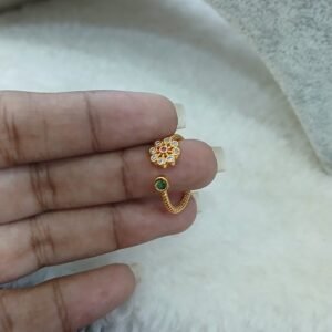 Adjustable Micropolish green stone finger ring