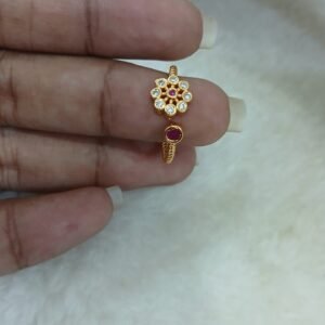 Adjustable Micropolish pink stone finger ring