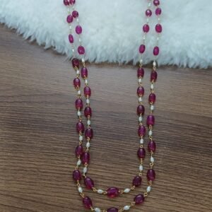 22 inches pink and white beads simple step chain