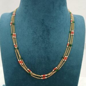 18 inches 3 lines chandrahaaram with real natural coral and Emerald beads