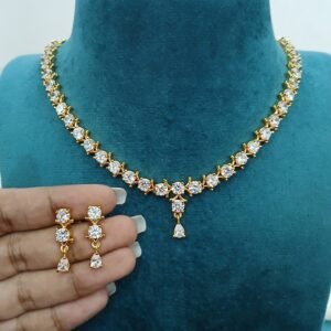 Full white stones Micropolish neck set with earrings